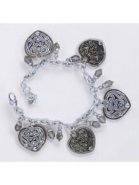 Brighton Loves Crest Charm Bracelet Crystal Beads Two Tone Bronze Silver Retired